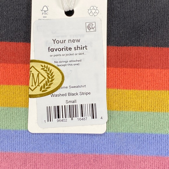 Marine Layer Anytime Sweatshirt Washed Black Rainbow Stripe Crewneck Small NWT - Picture 4 of 16